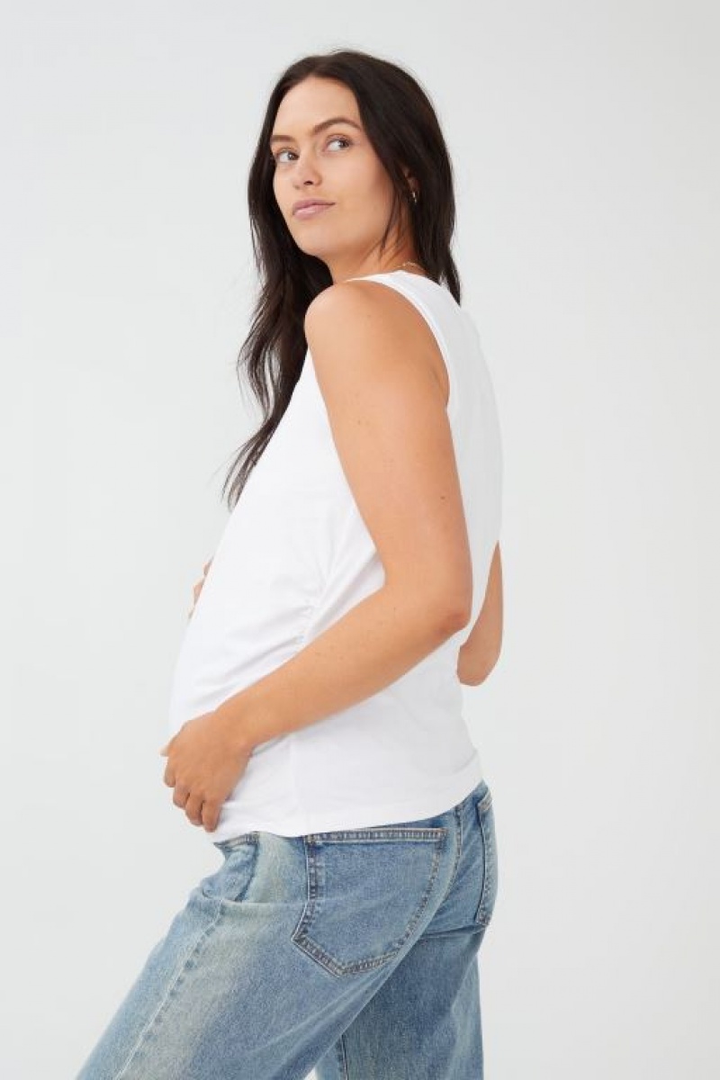 Cotton On Maternity Everyday Gathered Side Women\'s Tanks White | aNjG3yuQaAt
