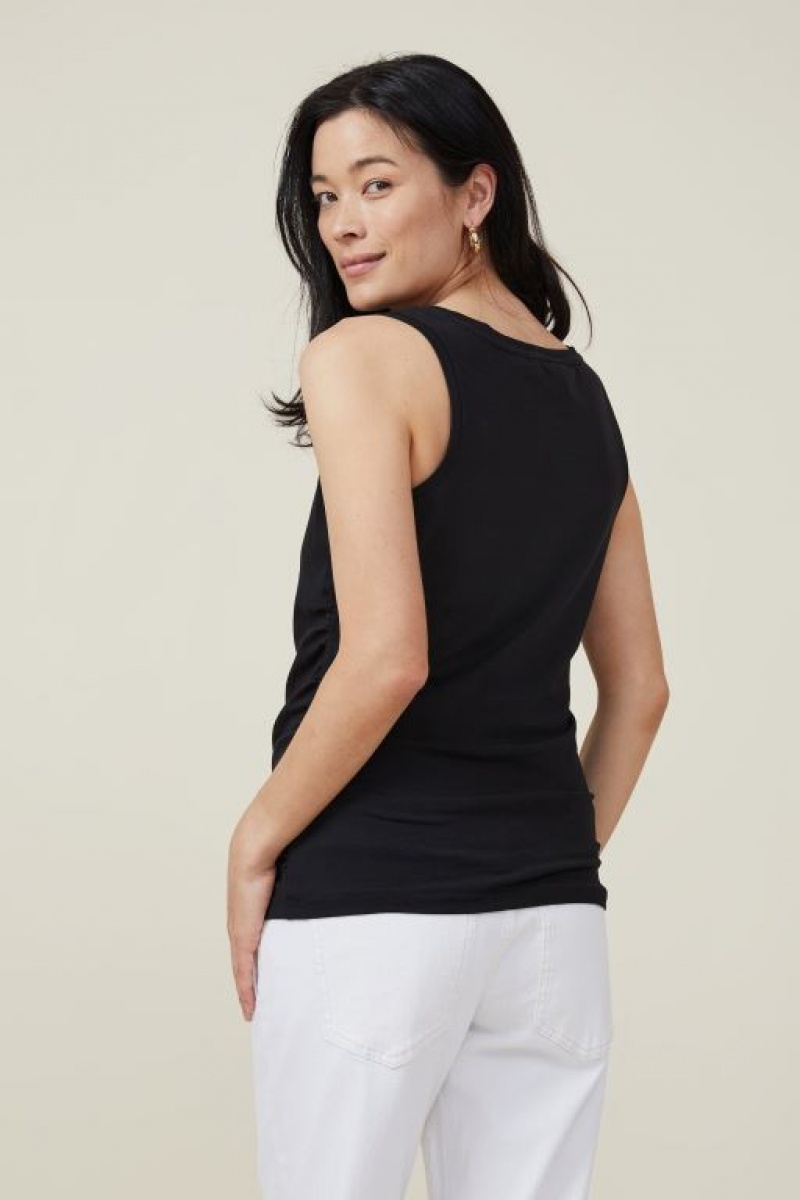 Cotton On Maternity Everyday Gathered Side Women's Tanks Black | x8eyVBZ9QrB