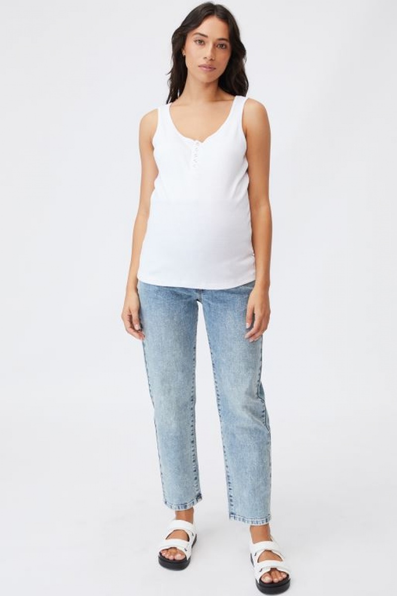 Cotton On Maternity Henley Sleeveless Women's Tanks White | MxtOHYjIrlf