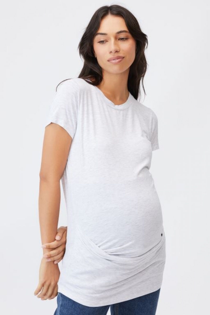 Cotton On Maternity Wrap Front Short Sleeve Women's T Shirts Silver | 8OCEkf3lQZA