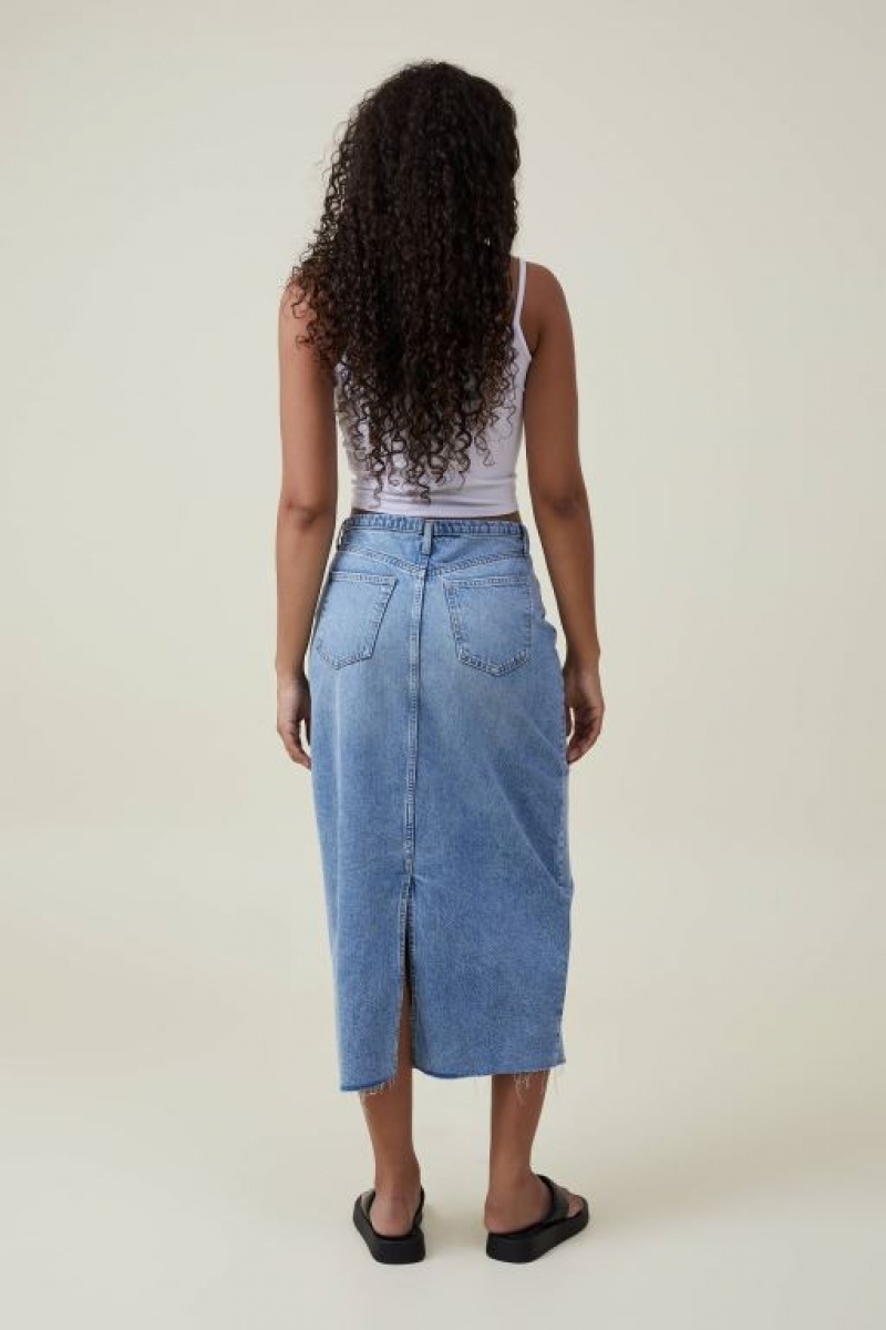 Cotton On Maxi Denim Women's Skirt Blue | RjNfYmnyz15