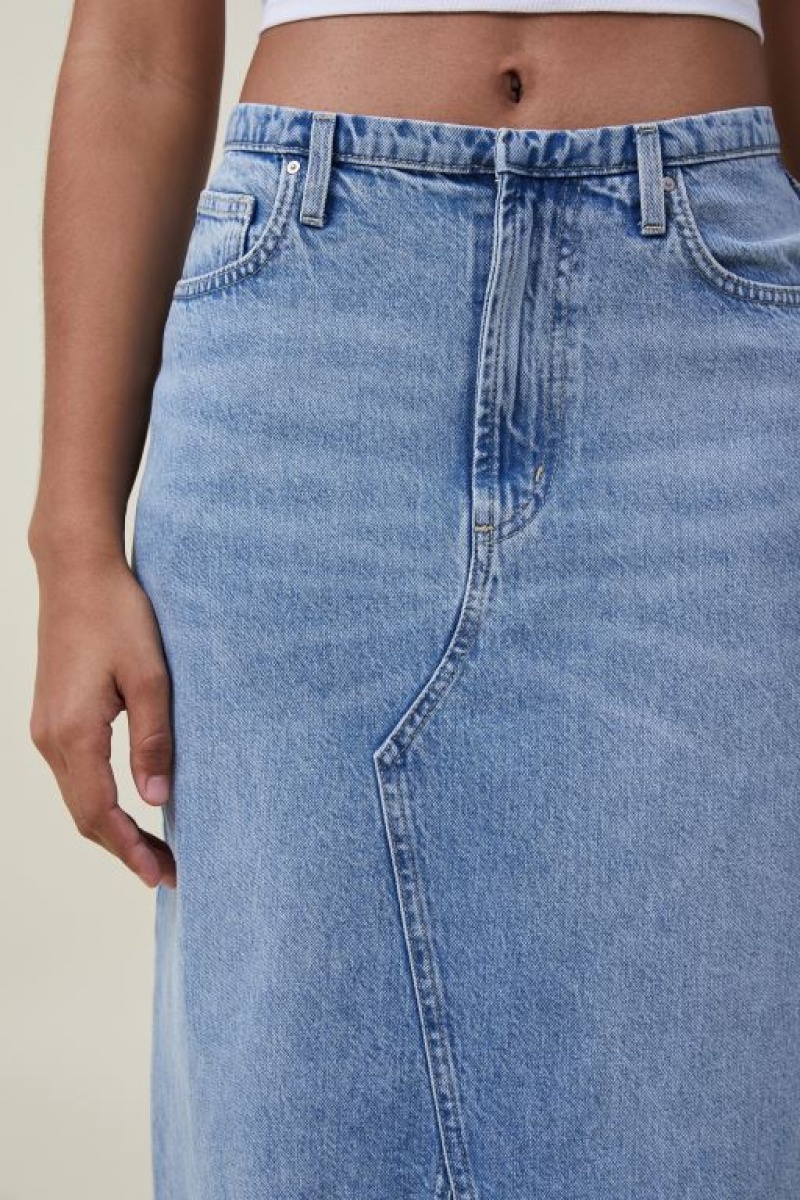 Cotton On Maxi Denim Women's Skirt Blue | RjNfYmnyz15