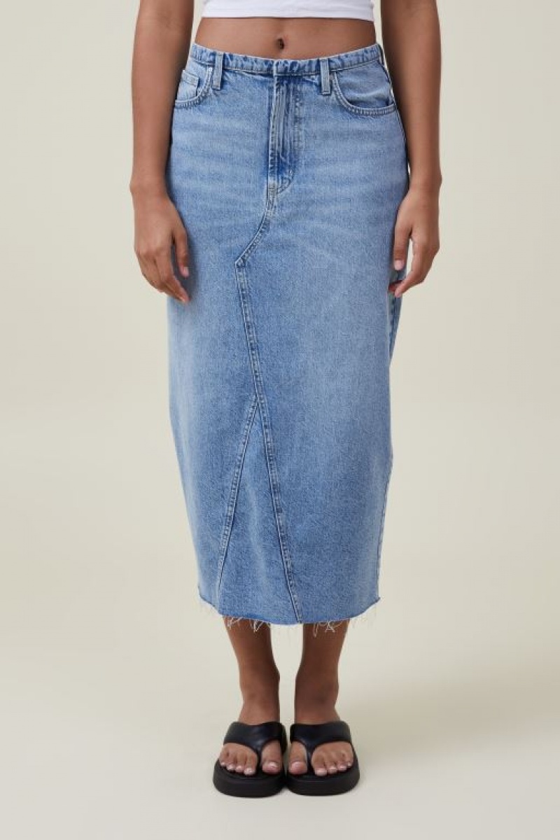 Cotton On Maxi Denim Women's Skirt Blue | RjNfYmnyz15