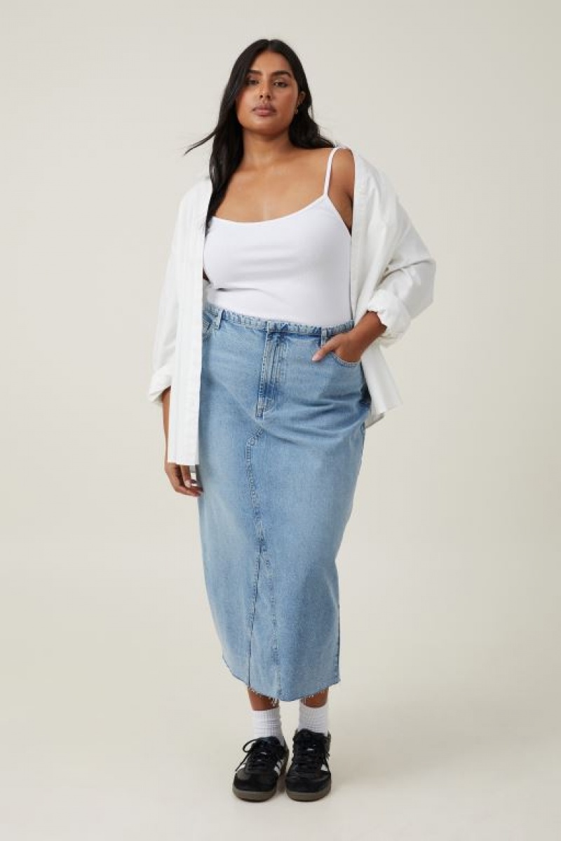 Cotton On Maxi Denim Women's Skirt Blue | RjNfYmnyz15