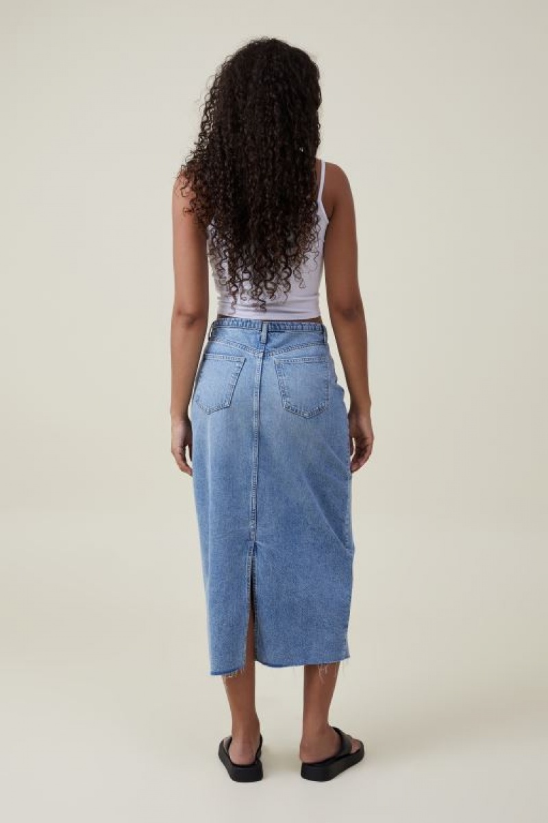 Cotton On Maxi Denim Women's Skirt Blue | RjNfYmnyz15