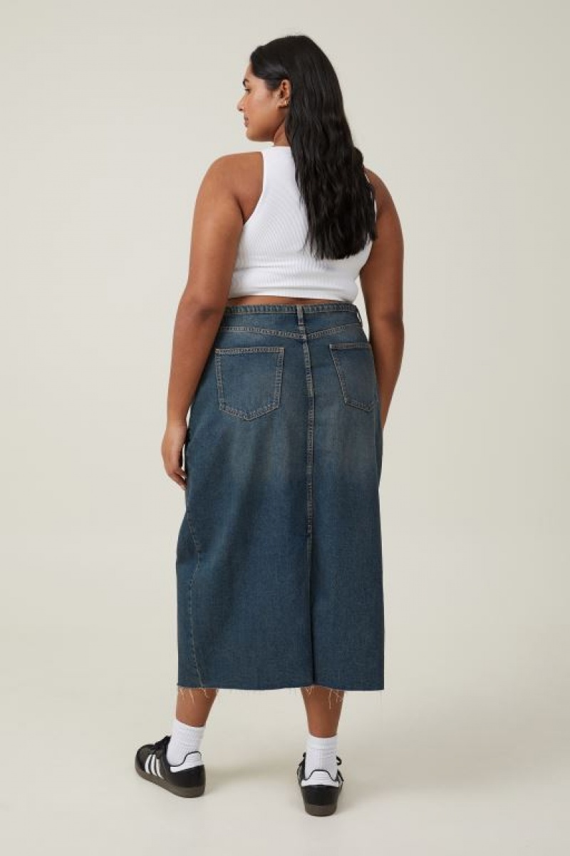 Cotton On Maxi Denim Women's Skirt Blue | 7INJ6Wz0H3l