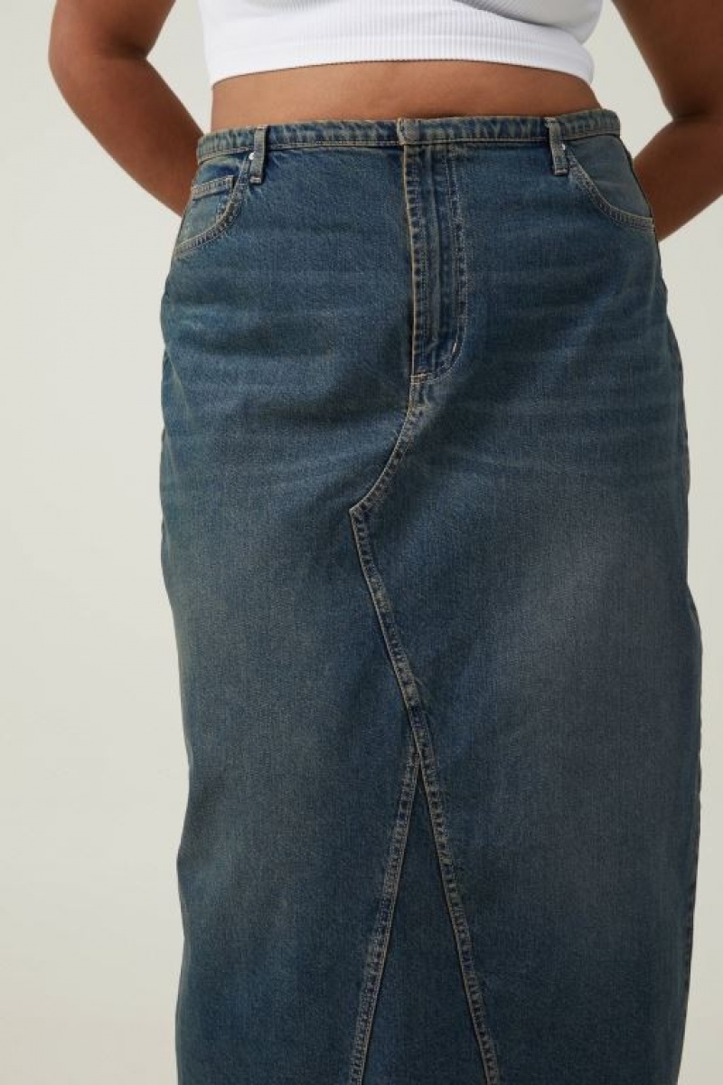 Cotton On Maxi Denim Women's Skirt Blue | 7INJ6Wz0H3l