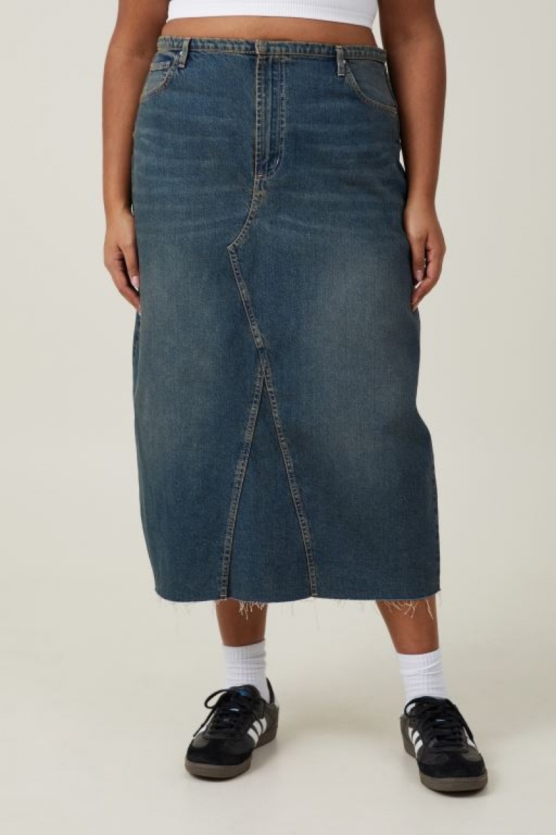 Cotton On Maxi Denim Women's Skirt Blue | 7INJ6Wz0H3l