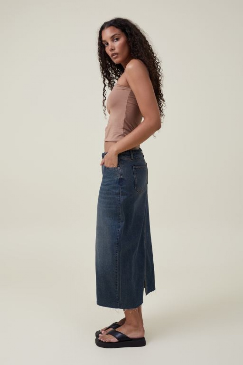 Cotton On Maxi Denim Women's Skirt Blue | 7INJ6Wz0H3l