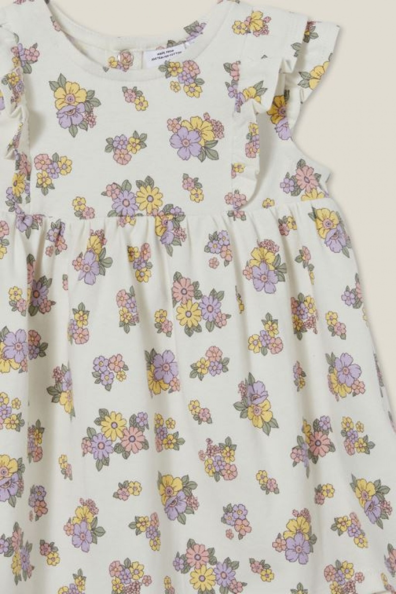 Cotton On Megan Sleeveless Ruffle Baby Dress Light Yellow / Purple | FNuEt53UUPm