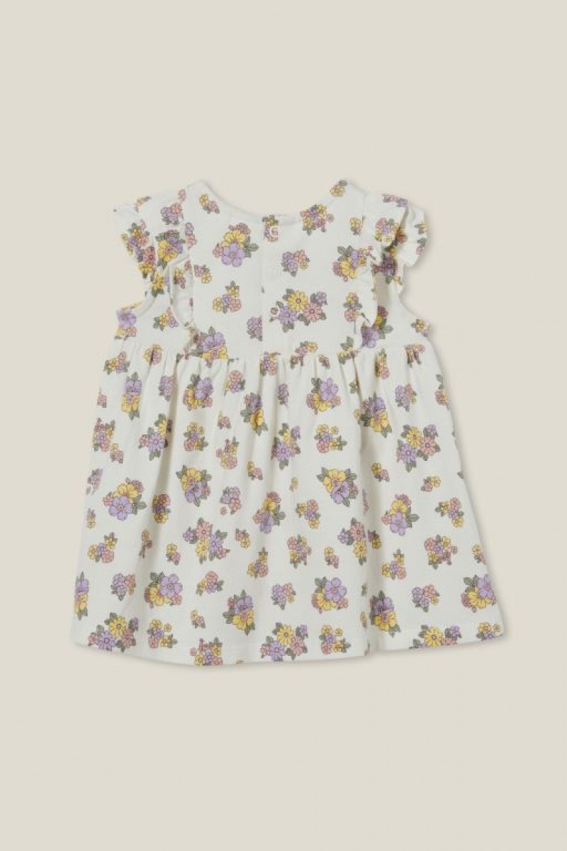 Cotton On Megan Sleeveless Ruffle Baby Dress Light Yellow / Purple | FNuEt53UUPm