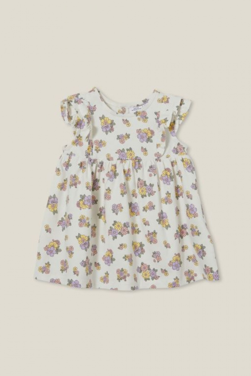 Cotton On Megan Sleeveless Ruffle Baby Dress Light Yellow / Purple | FNuEt53UUPm