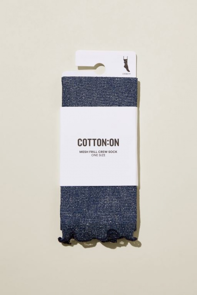 Cotton On Mesh Frill Crew Women\'s Socks Navy | kAHhICJGLbd