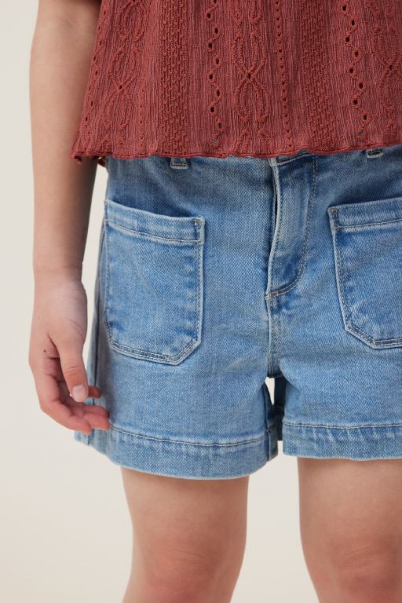 Cotton On Mia Stretch Denim Girls' Shorts Wash | ScnujRPoiGH
