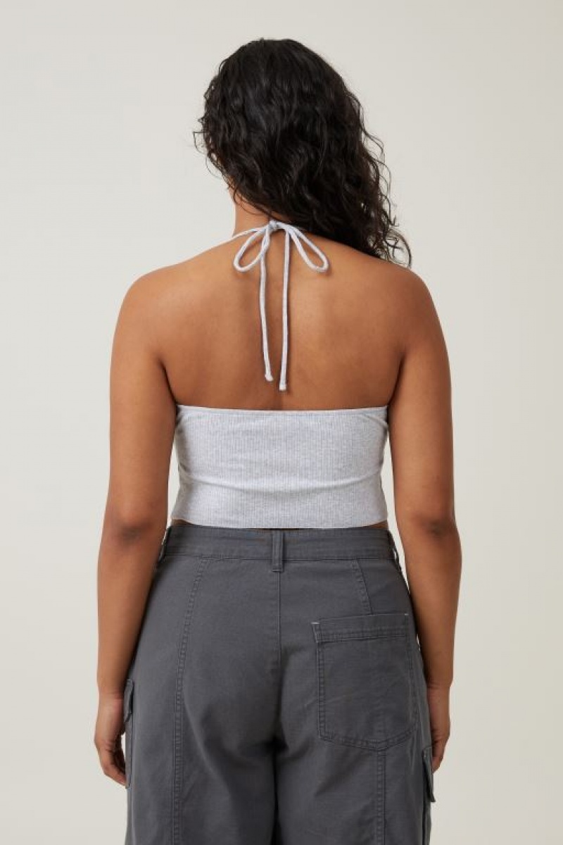 Cotton On Mia Tie Front Halter Women's Tanks Grey | 9z2YIKYq5MF