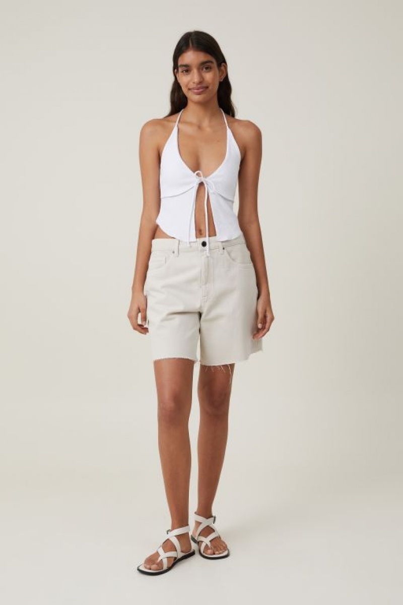 Cotton On Mia Tie Front Halter Women's Tanks White | b4MtX6Bu29Q
