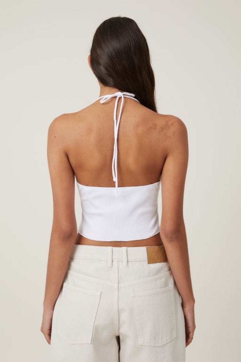 Cotton On Mia Tie Front Halter Women's Tanks White | b4MtX6Bu29Q