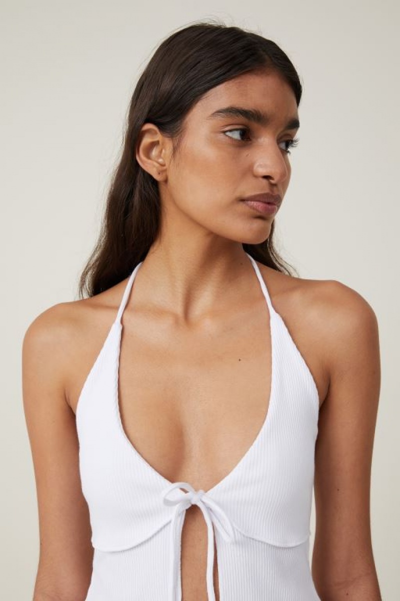 Cotton On Mia Tie Front Halter Women's Tanks White | b4MtX6Bu29Q