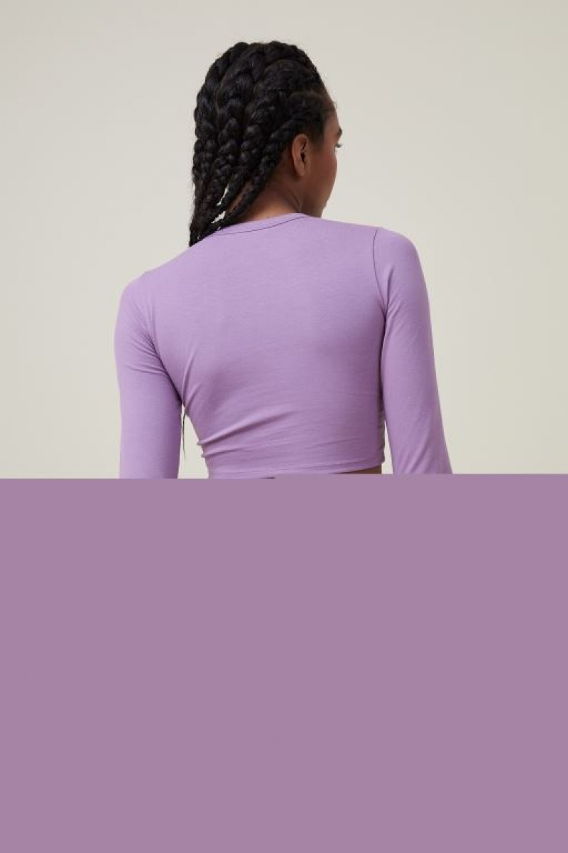 Cotton On Micro Crop Top Women's Long Sleeve Purple | 4QywcSSDwOo