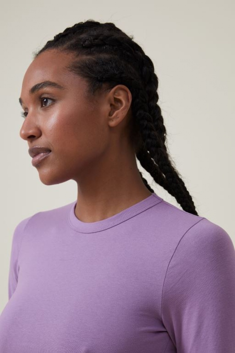 Cotton On Micro Crop Top Women's Long Sleeve Purple | 4QywcSSDwOo