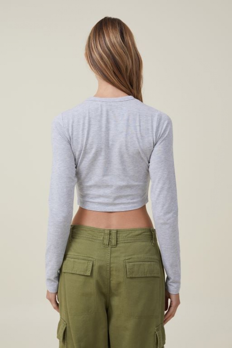Cotton On Micro Crop Top Women's Long Sleeve Grey | 1ADSGKzUpPm
