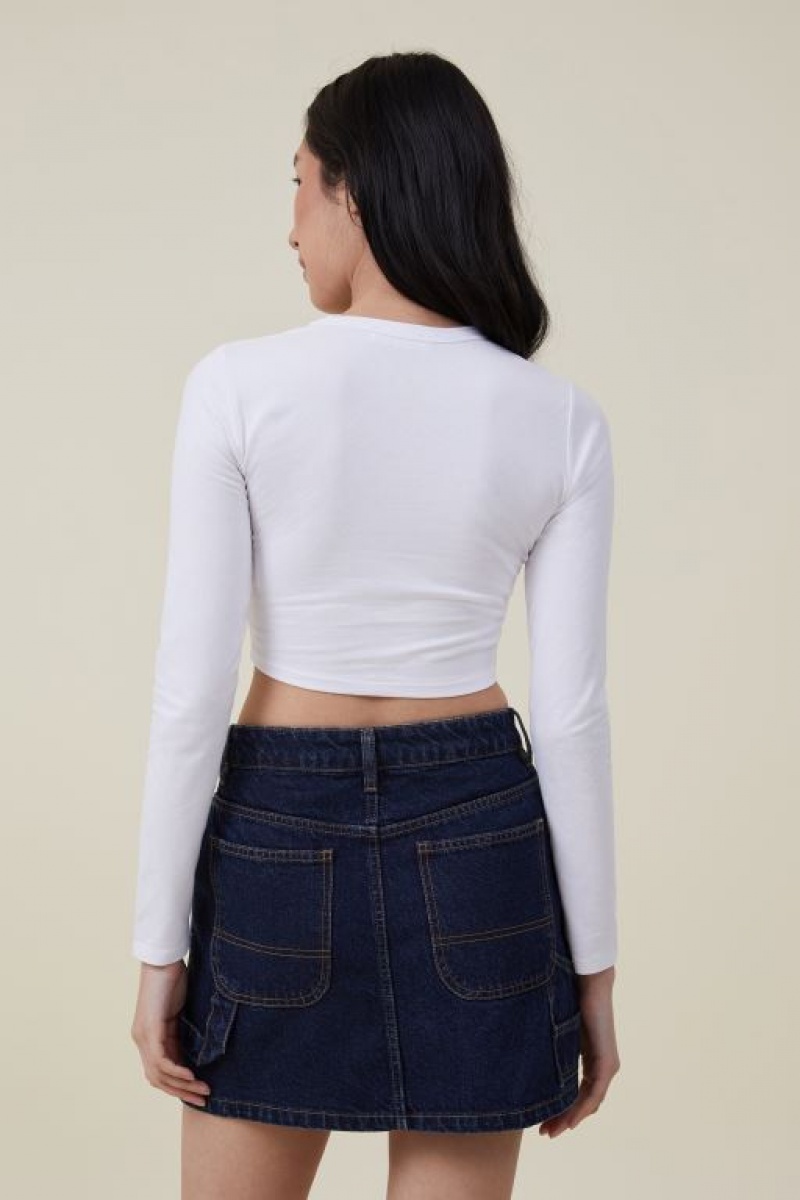 Cotton On Micro Crop Top Women's Long Sleeve White | W5Gksr4aToa