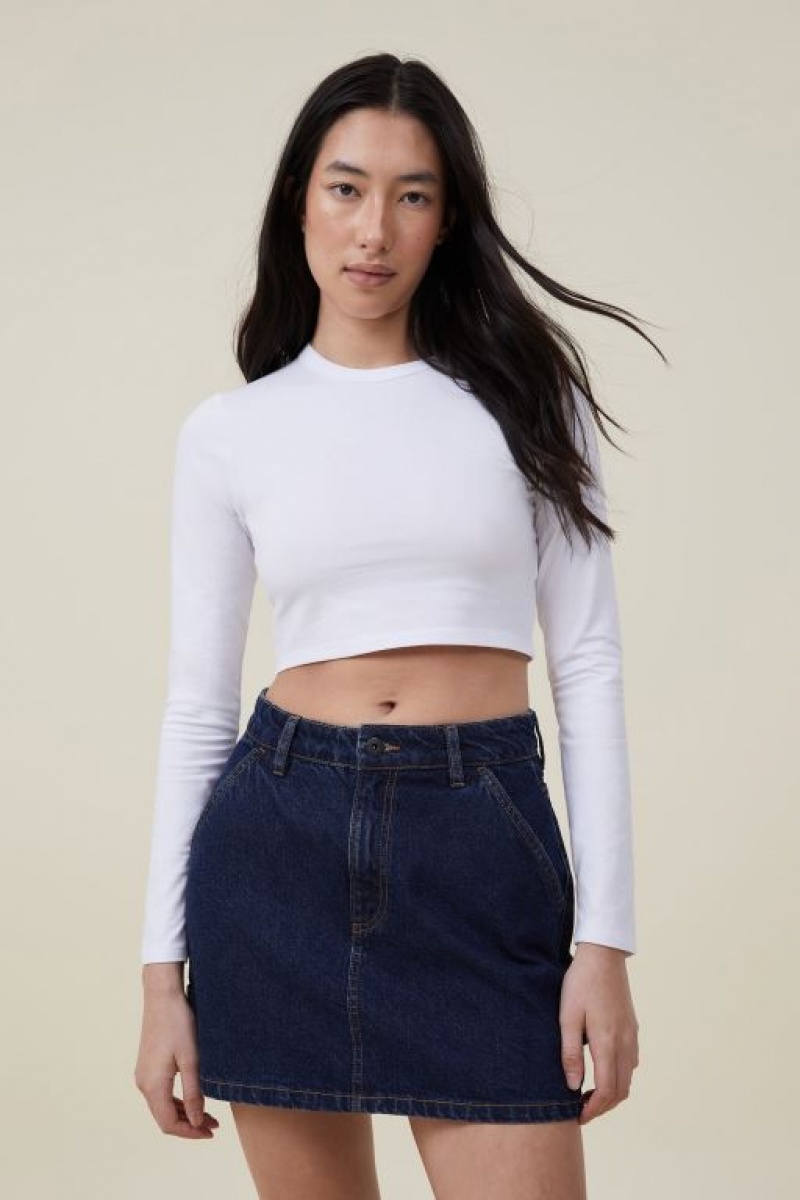 Cotton On Micro Crop Top Women\'s Long Sleeve White | W5Gksr4aToa