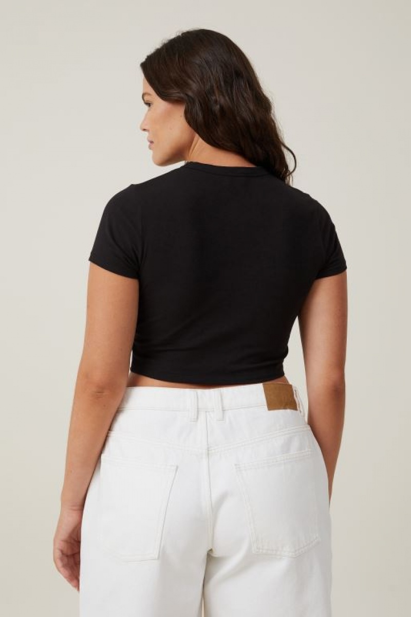 Cotton On Micro Crop Women's T Shirts Black | XZqmbC7C4lD