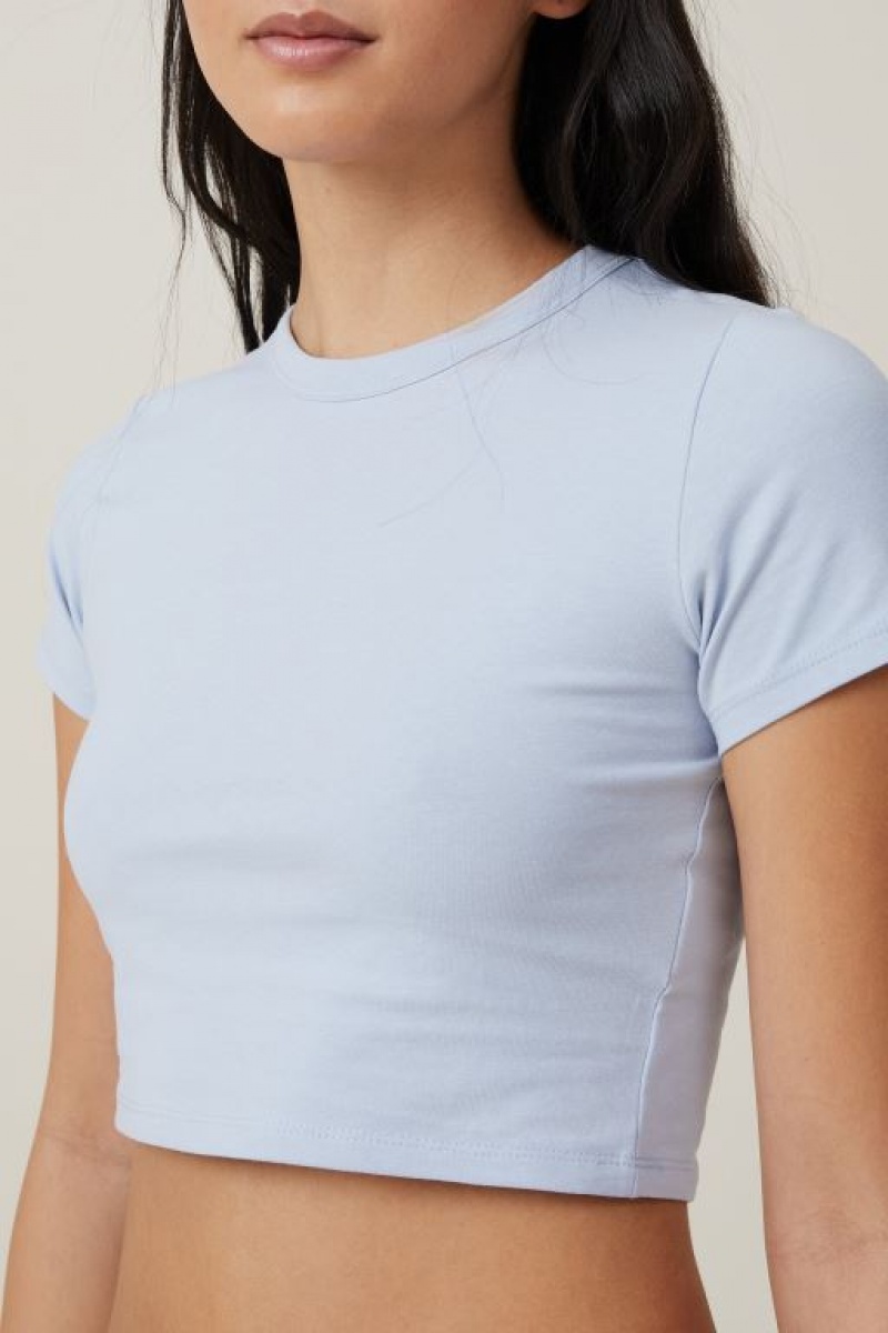Cotton On Micro Crop Women's T Shirts Blue | nrFucvydqRq