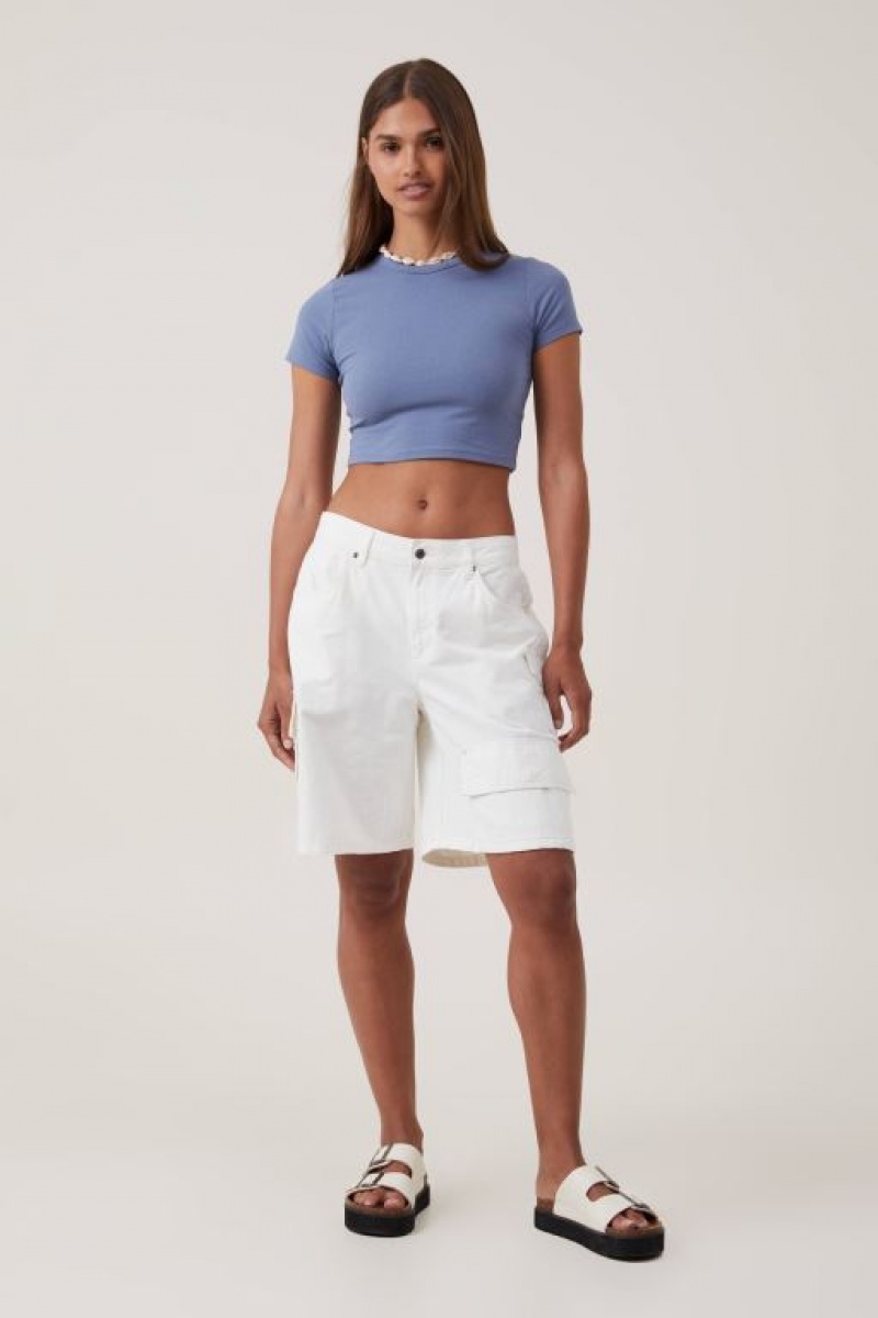 Cotton On Micro Crop Women's T Shirts Blue | IVCKZ8iwlzH