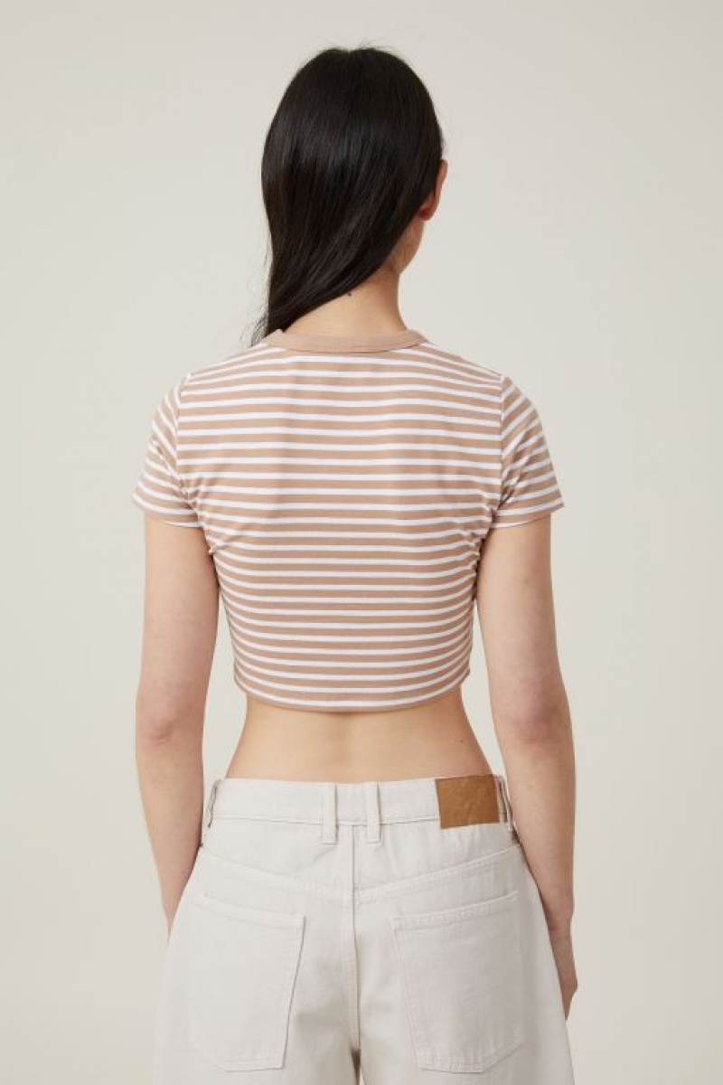 Cotton On Micro Crop Women's T Shirts Stripes Brown / White | RacSrBOW5b2