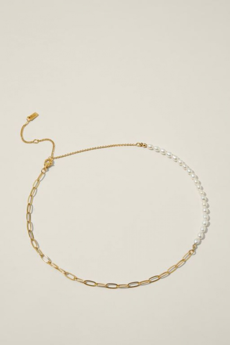 Cotton On Mid Chain Necklace Women\'s Jewellery Gold | SXZJspjWWpE