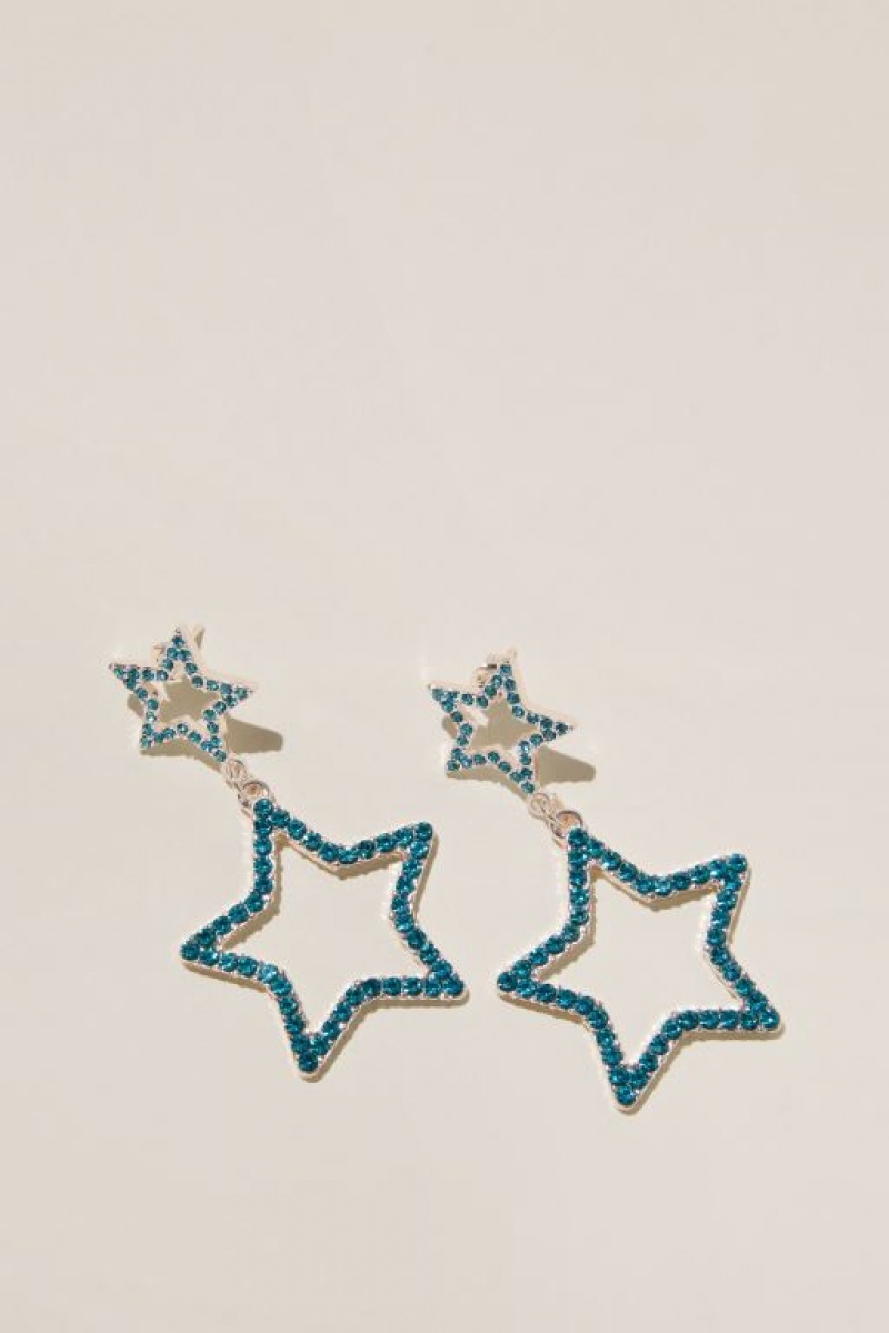 Cotton On Mid Charm Earring Women\'s Jewellery Silver Blue | QUZHB2to9h7