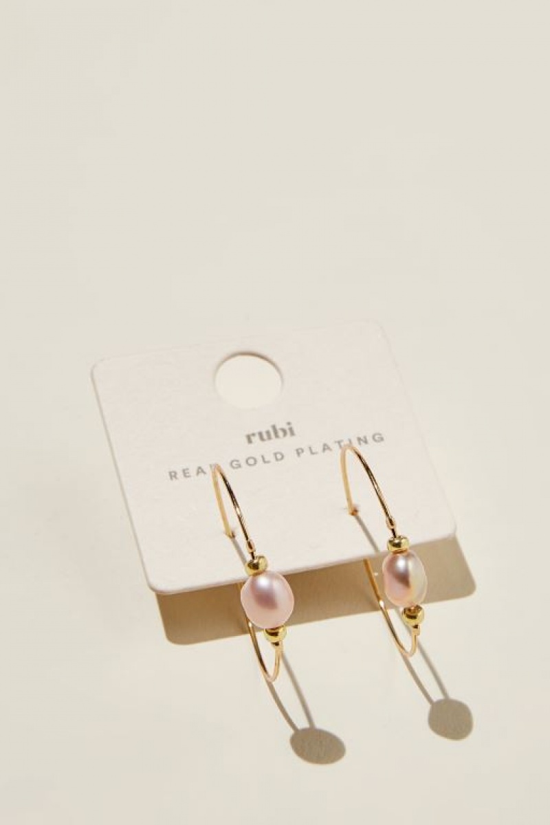 Cotton On Mid Hoop Earring Women's Jewellery Gold Pink | FskQJWKsZby
