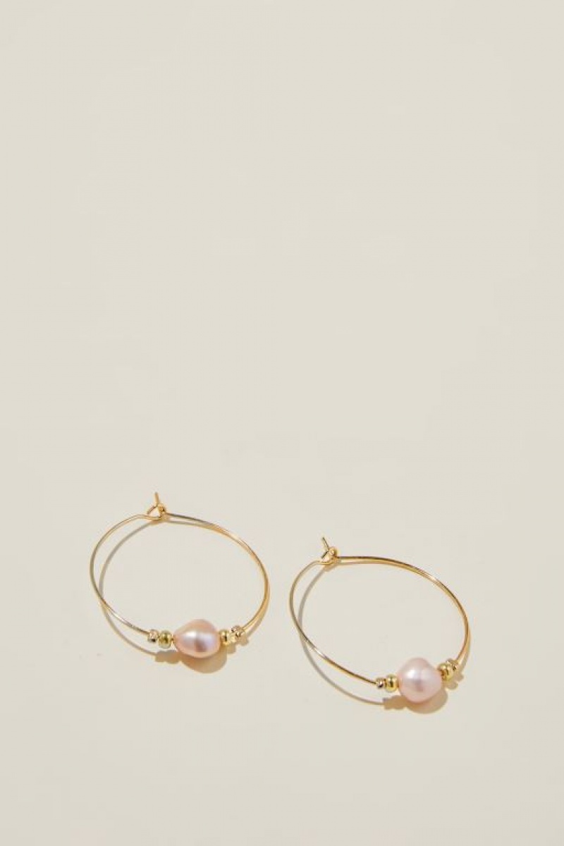 Cotton On Mid Hoop Earring Women\'s Jewellery Gold Pink | FskQJWKsZby