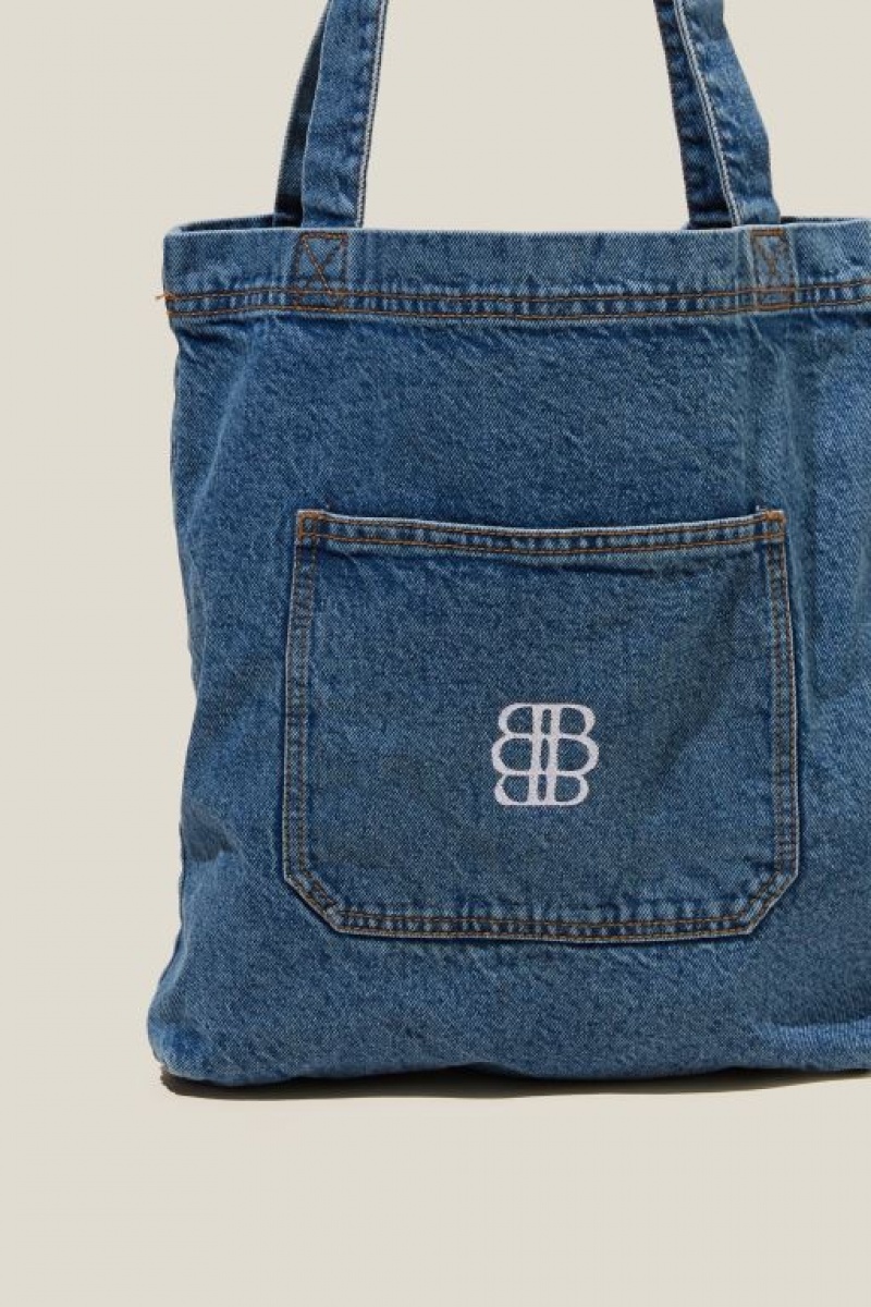 Cotton On Montana Mini Denim Tote - Monogram Personalised Women's Bags Blue | r09EswH6INk
