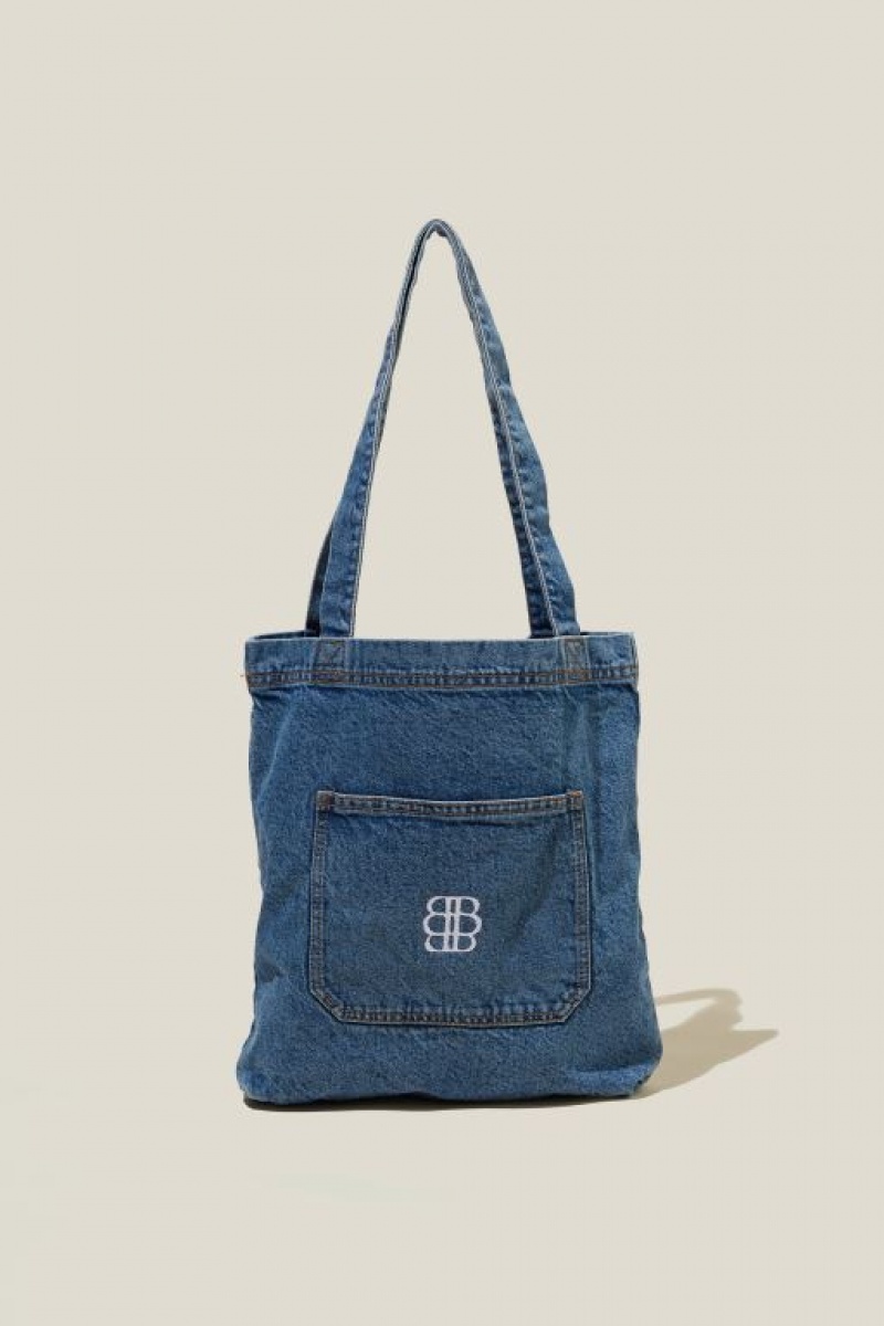 Cotton On Montana Mini Denim Tote - Monogram Personalised Women\'s Bags Blue | r09EswH6INk