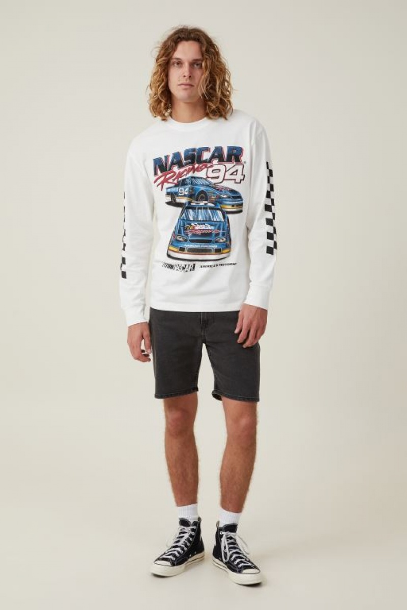 Cotton On Nascar Long Sleeve Men's Graphic T-Shirts White | aghjylDKTvl