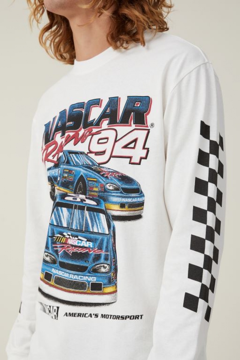 Cotton On Nascar Long Sleeve Men's Graphic T-Shirts White | aghjylDKTvl