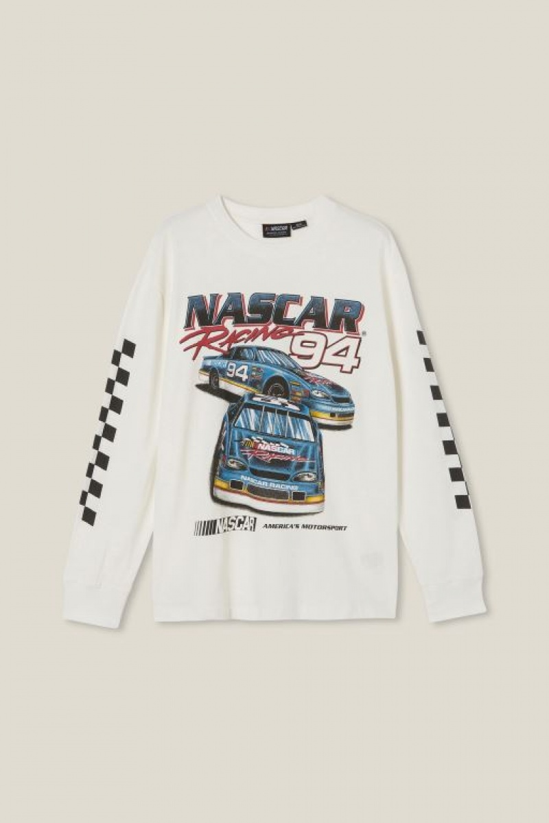 Cotton On Nascar Long Sleeve Men's Graphic T-Shirts White | aghjylDKTvl