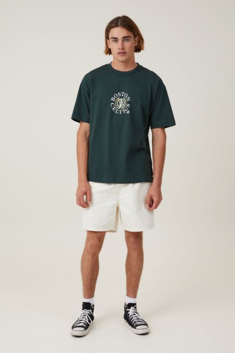 Cotton On Nba Box Fit Men's Graphic T-Shirts Green | UR8QfdTu8VY