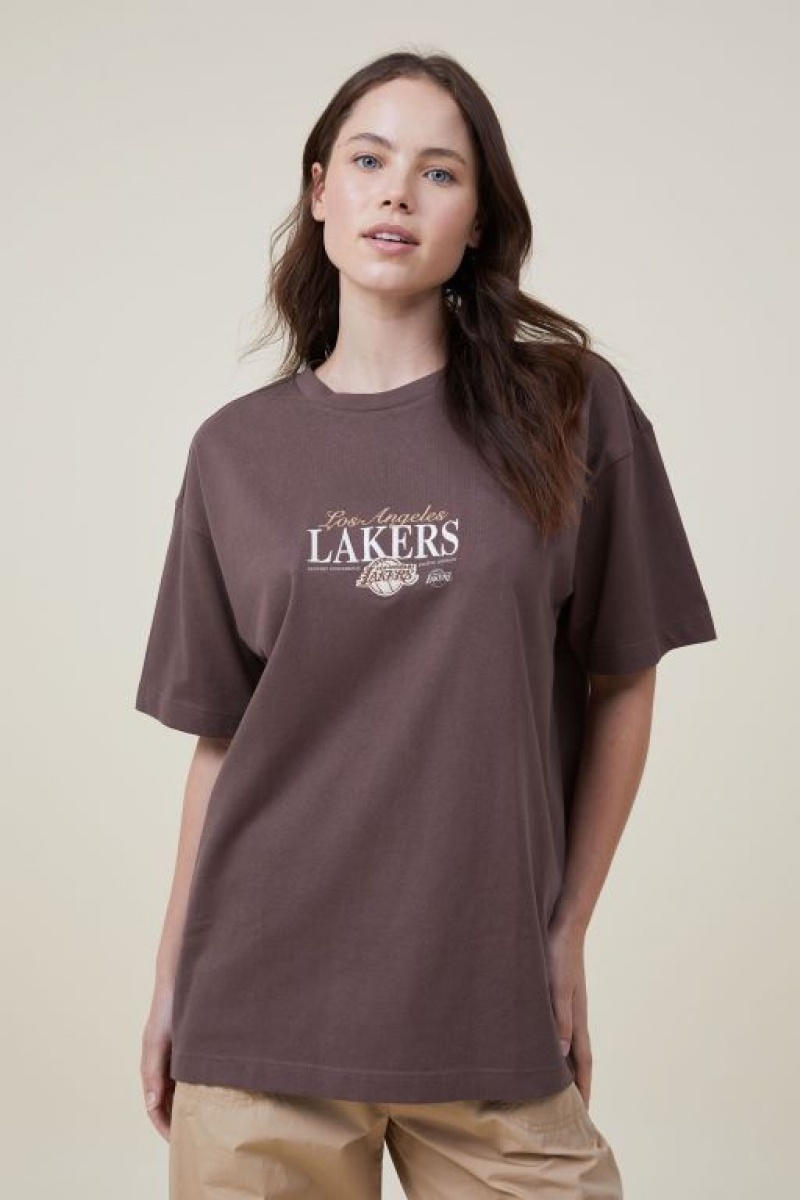 Cotton On Nba Box Fit Men's Graphic T-Shirts Chocolate | 5Fk6Y2tkfTW