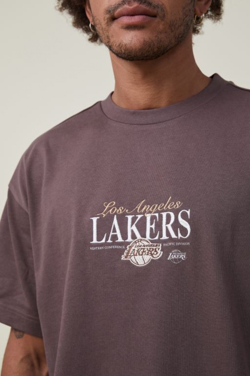Cotton On Nba Box Fit Men's Graphic T-Shirts Chocolate | 5Fk6Y2tkfTW