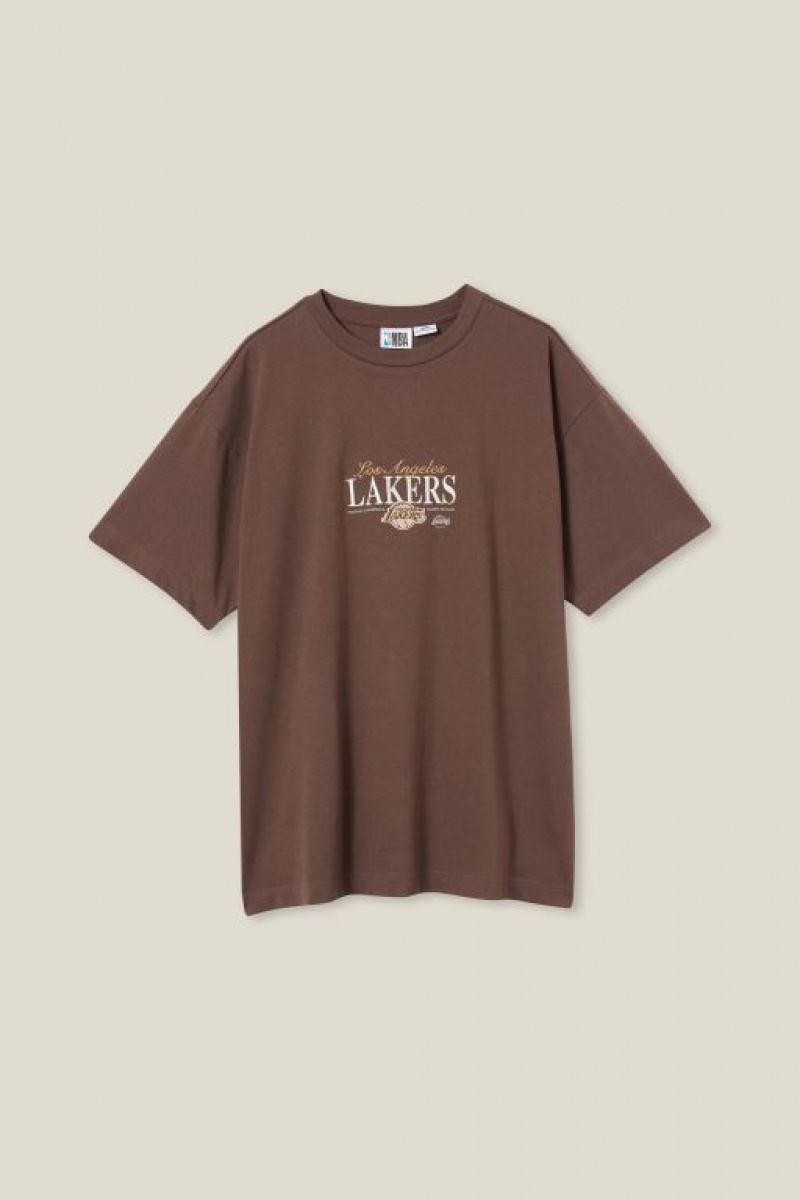 Cotton On Nba Box Fit Men's Graphic T-Shirts Chocolate | 5Fk6Y2tkfTW