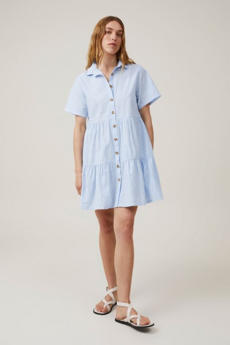 Cotton On Noah Mini Shirt Dress Women's Mini Dress Stripes Blue | IoKc4uStdej