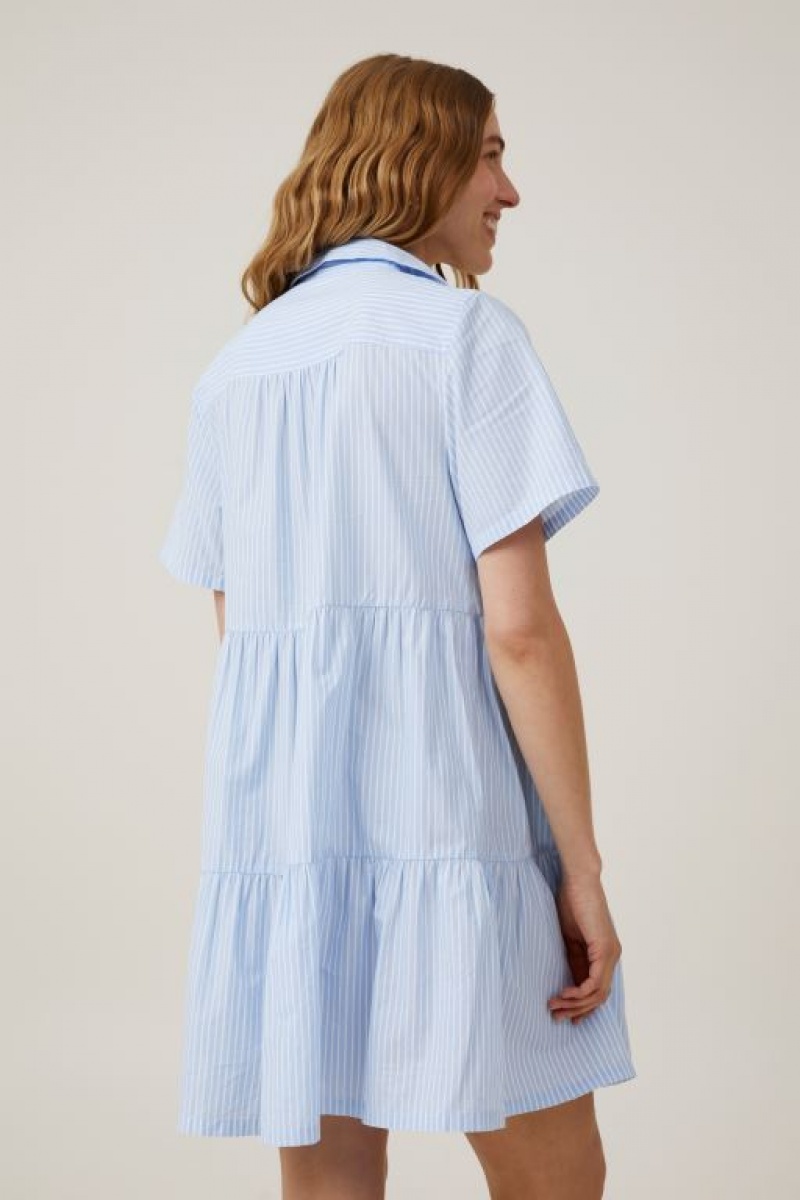 Cotton On Noah Mini Shirt Dress Women's Mini Dress Stripes Blue | IoKc4uStdej