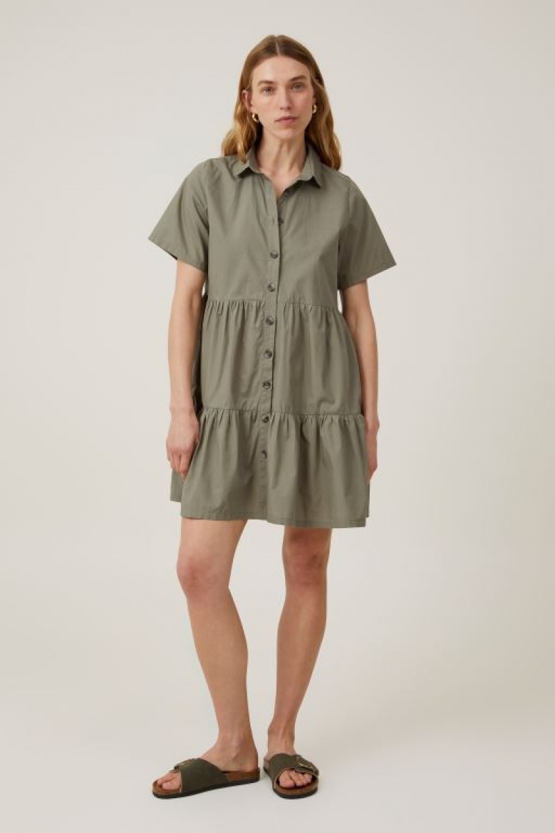 Cotton On Noah Mini Shirt Dress Women's Mini Dress Khaki | GSPJ3cjTV3G