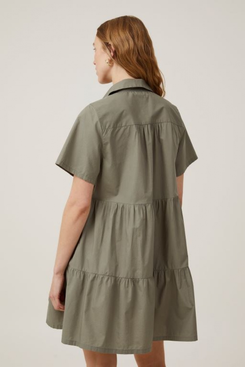 Cotton On Noah Mini Shirt Dress Women's Mini Dress Khaki | GSPJ3cjTV3G