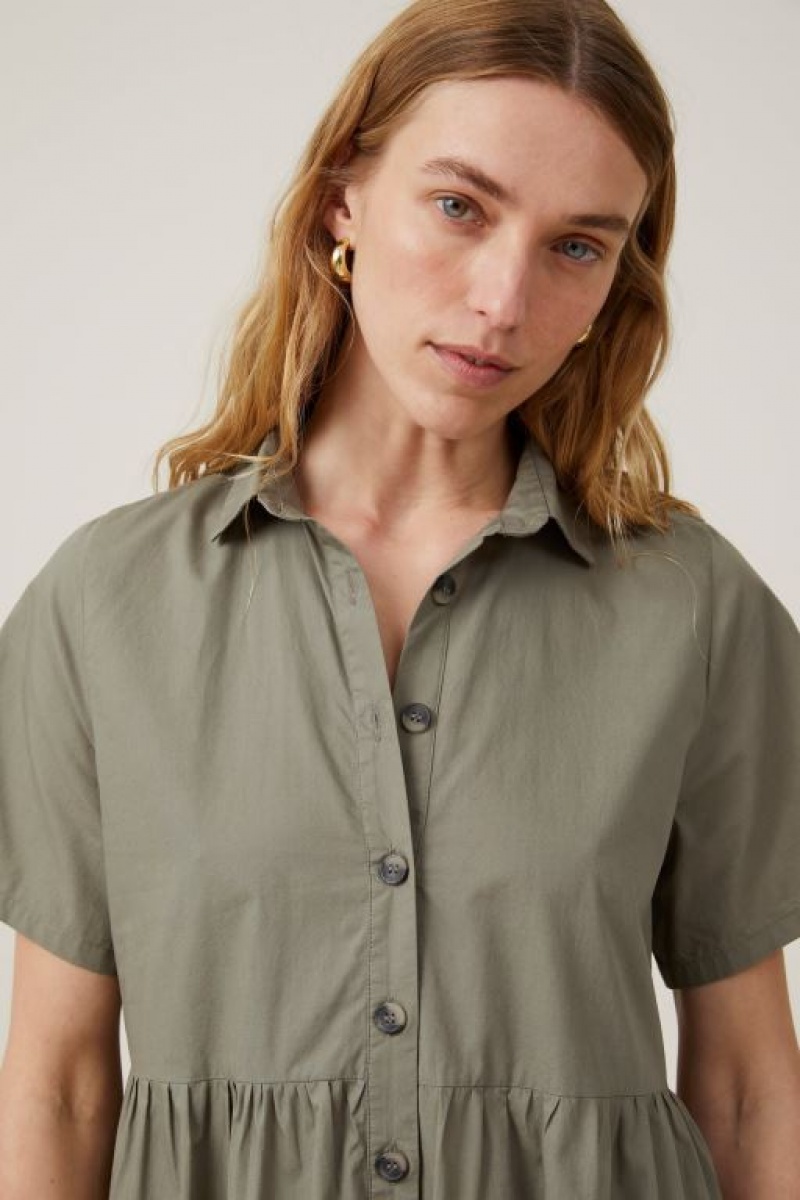 Cotton On Noah Mini Shirt Dress Women's Mini Dress Khaki | GSPJ3cjTV3G