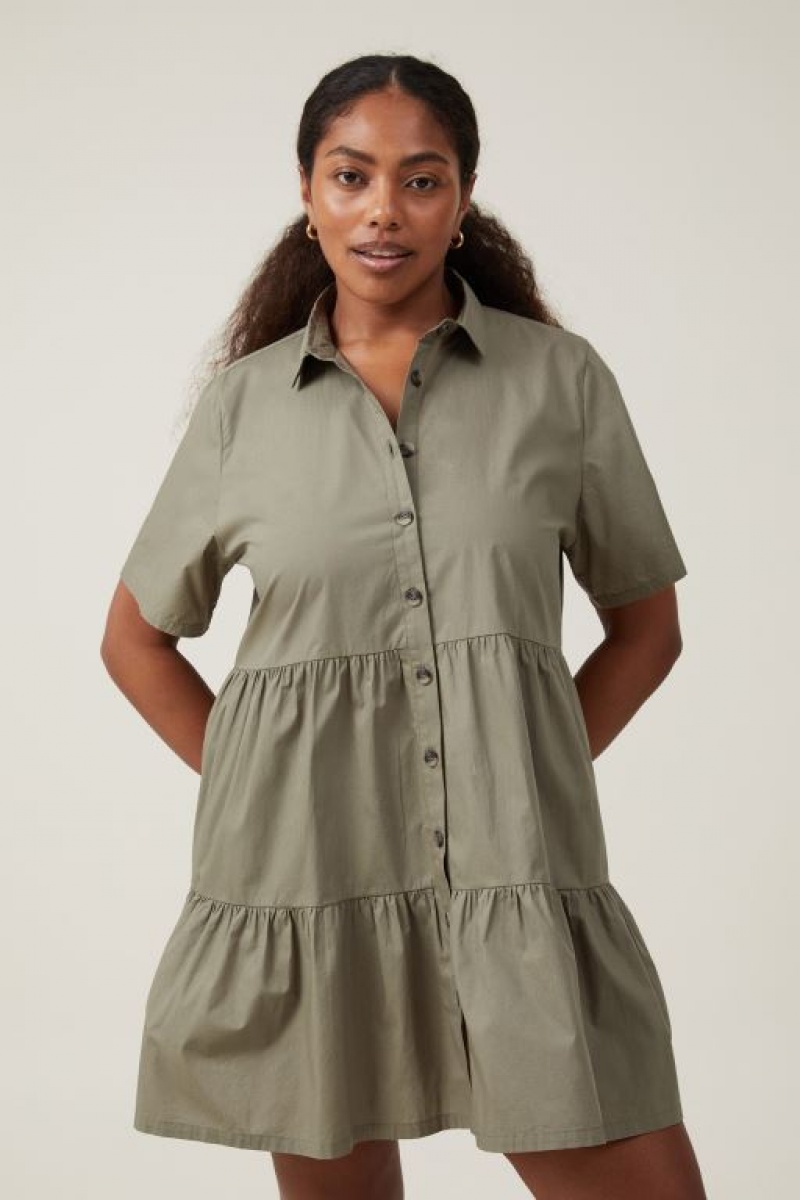 Cotton On Noah Mini Shirt Dress Women's Mini Dress Khaki | GSPJ3cjTV3G